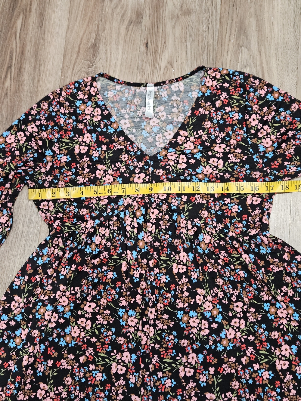 Floral V-Neck Romper in Black with Pink & Blue Flowers - Picture 3 of 6